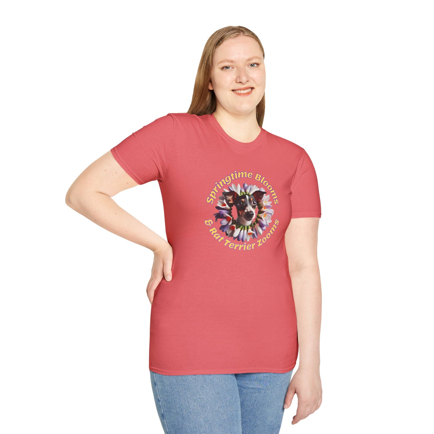 'Springtime Blooms & Rat Terrier Zooms' Unisex Softstyle T-Shirt