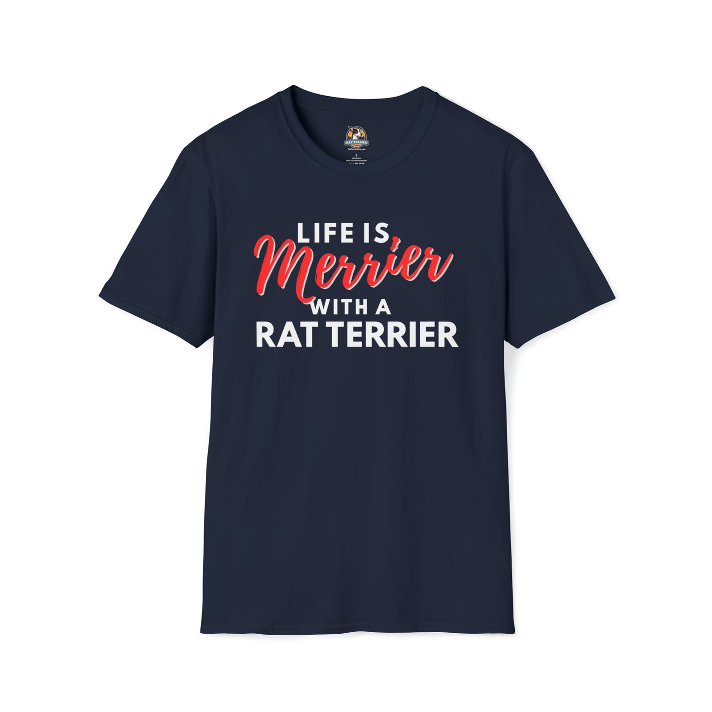 'Life is Merrier with a Rat Terrier' Unisex Softstyle T-Shirt