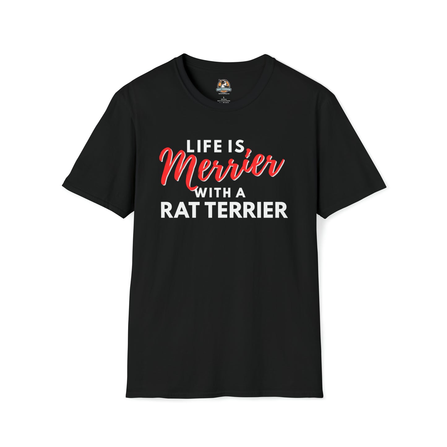 'Life is Merrier with a Rat Terrier' Unisex Softstyle T-Shirt