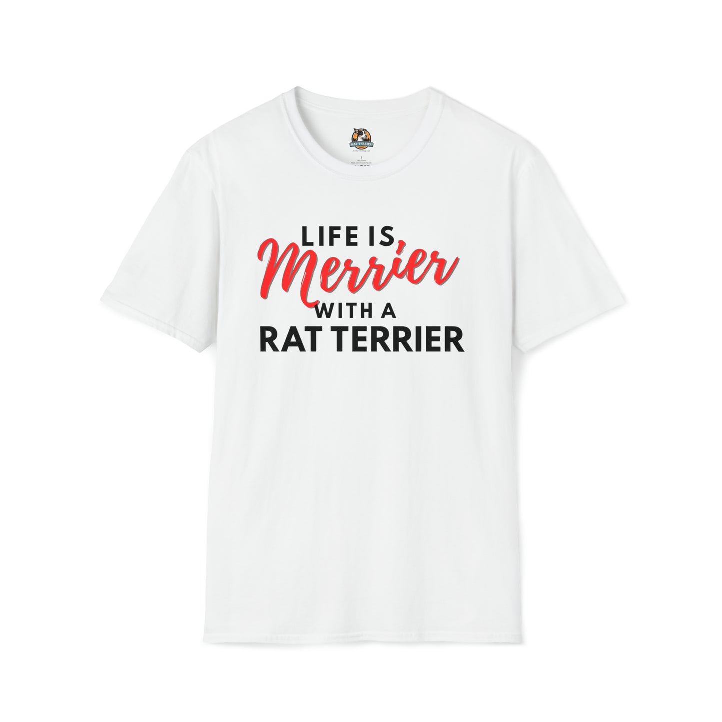 'Life is Merrier with a Rat Terrier' Unisex Softstyle T-Shirt