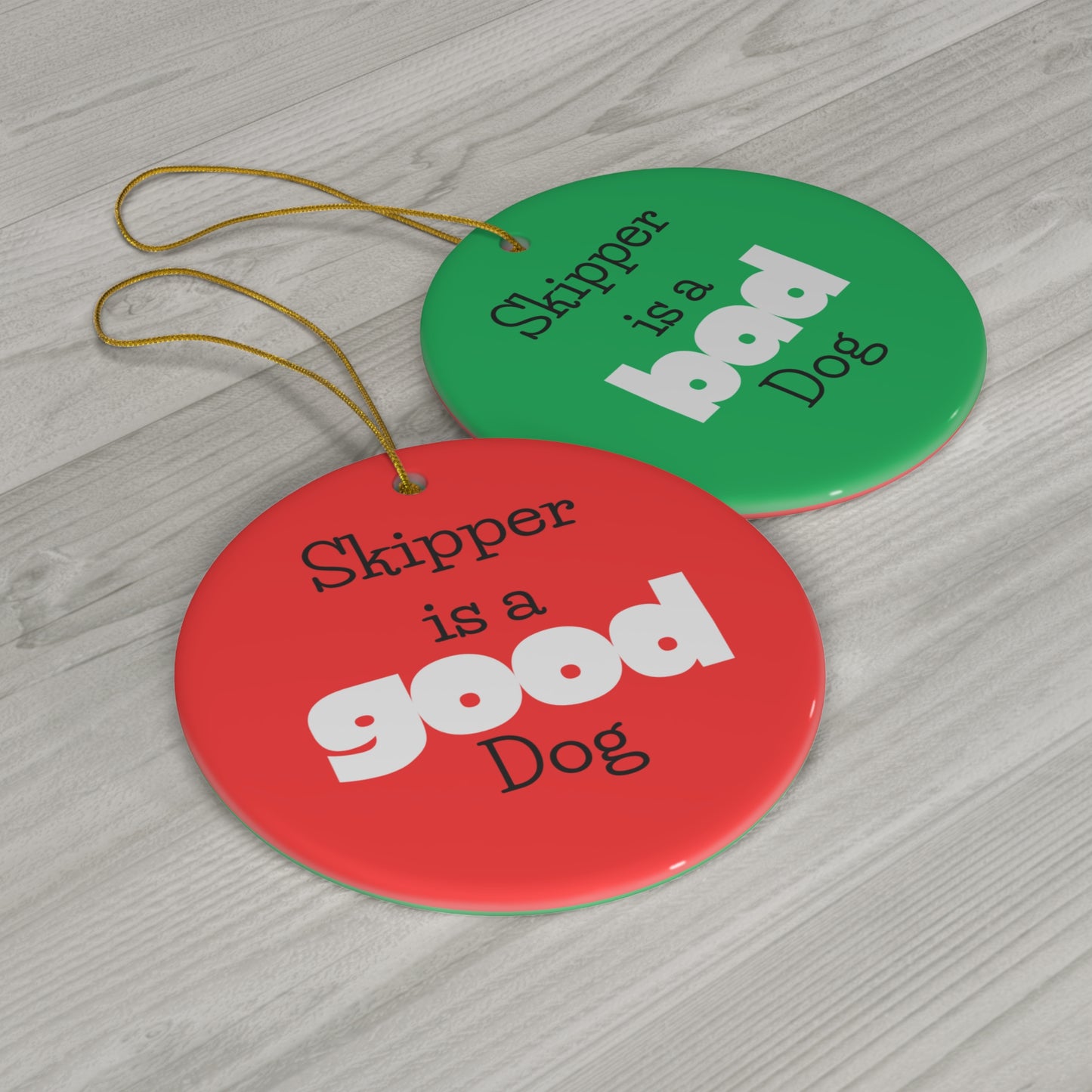 PERSONALIZED 'Good Dog/Bad Dog' 2-sided Ceramic Christmas Ornament